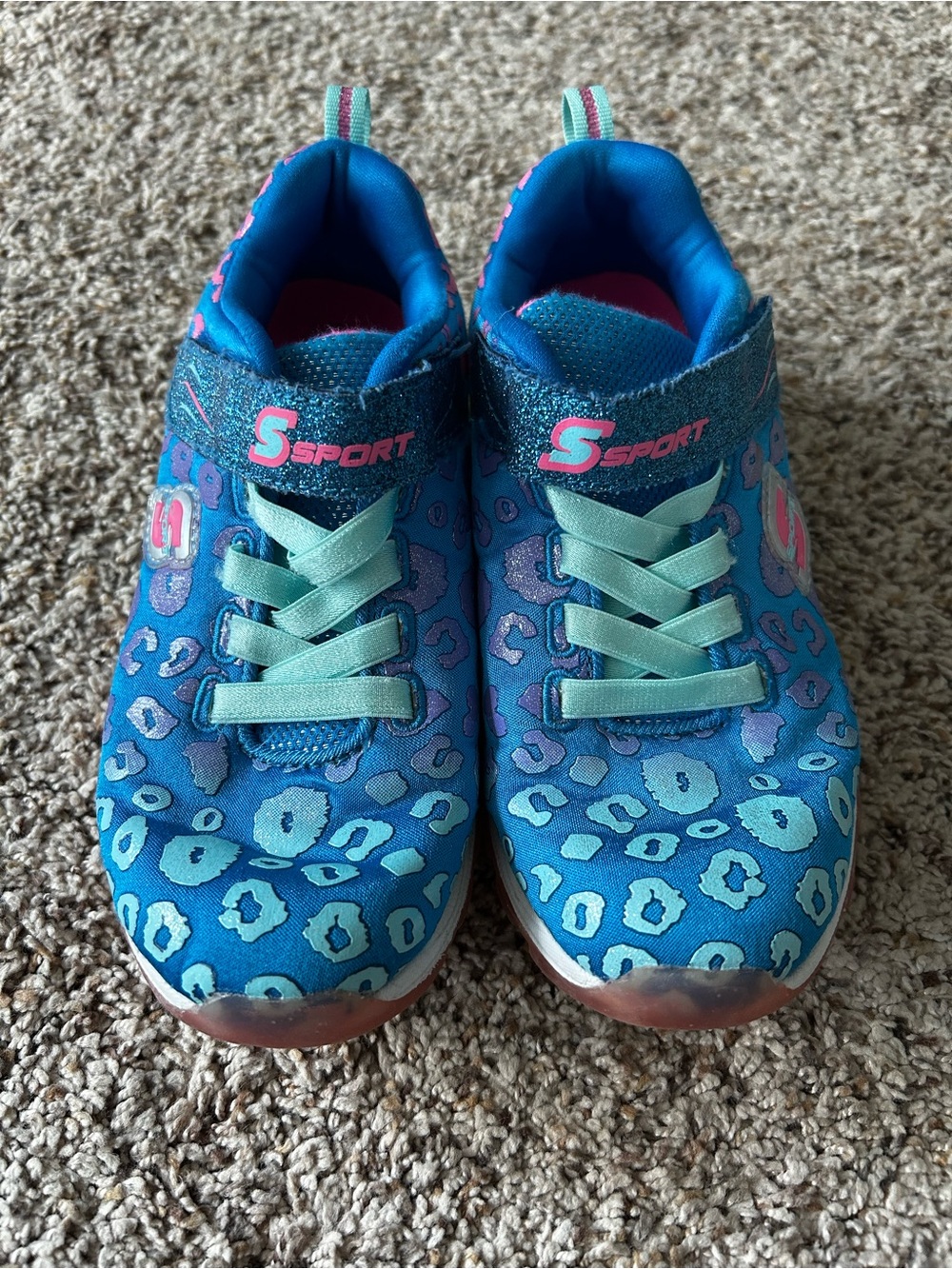 Skechers Girls Blue Teal Leopard Slip-On Sneakers Size 1
